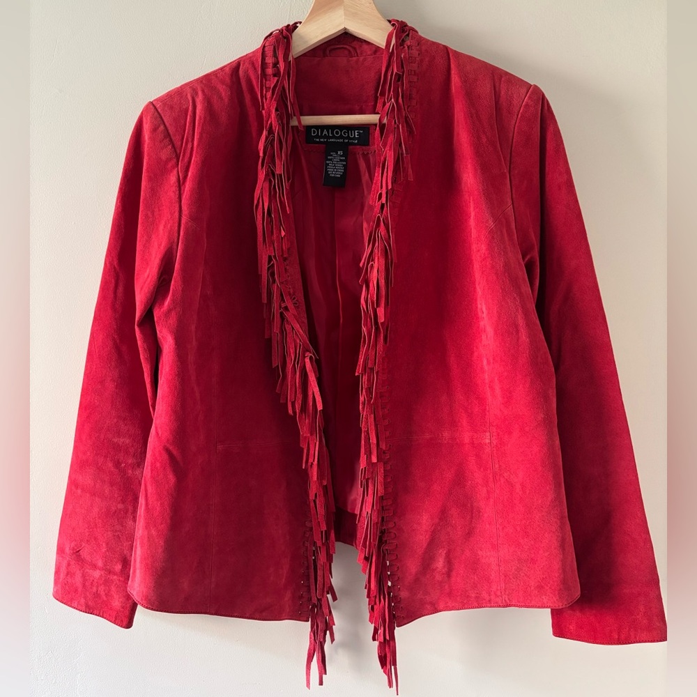 Dialogue - Knotted Fringe Red Leather Jacket - XS